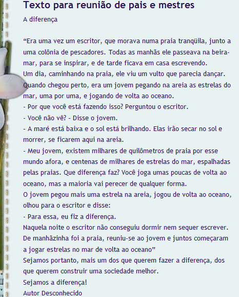 Texto para reunião de pais