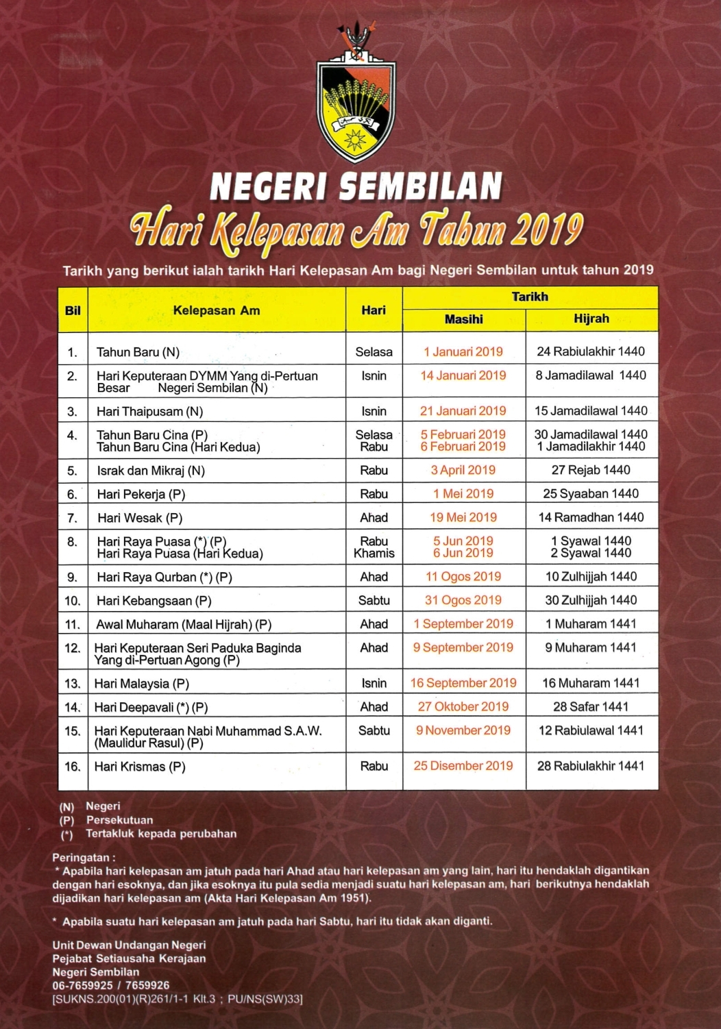 Download Muat Turun Hari Kelepasan Am Negeri Sembilan Tahun 2019 Layanlah Berita Terkini Tips Berguna Maklumat