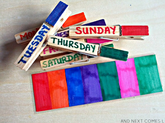 Fine motor busy bag idea for kids to learn the days of the week from And Next Comes L