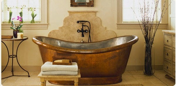 impressive bathroom with copper tub