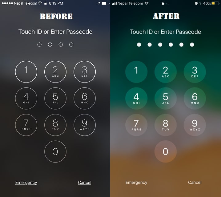 iOS 10 jailbroken users can change their passcode keypad like in iOS 11 with the tweak called Creamy.