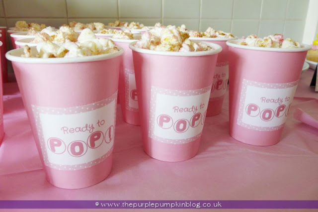 Ready to Pop Popcorn Cups for a Baby Shower at The Purple Pumpkin Blog