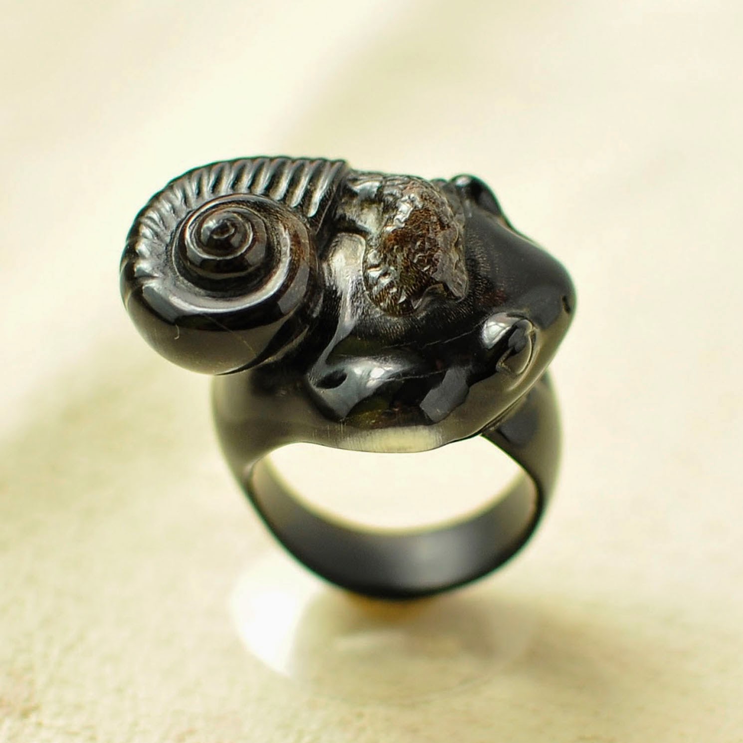 carved ring, авторские украшения, кольцо, резьба по рогу, рог буйвола, украшение из камней, улитка, элитное кольцо, 