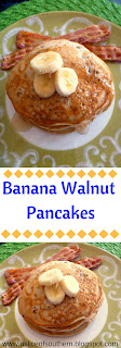 Banana Walnut Pancakes: Light fluffy steaming hot pancakes laced with bananas and walnuts are doused in warm maple syrup. - Slice of Southern