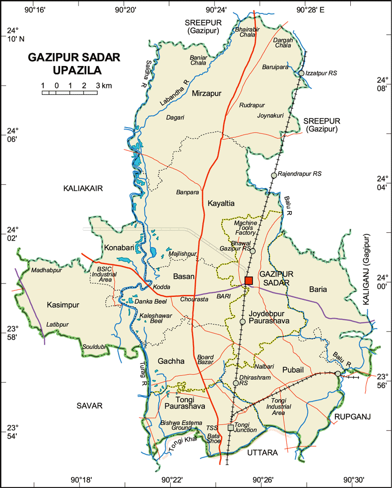 Gazipur Sadar Upazila Map Gazipur District Bangladesh