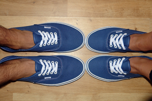 vans authentic blue on feet
