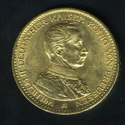 German Empire 20 mark gold coin Kaiser Wilhelm II in Military uniform