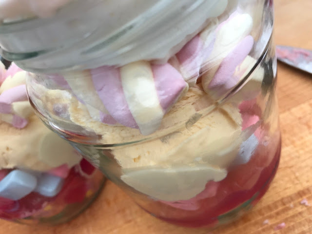Marshmallow added to the jar