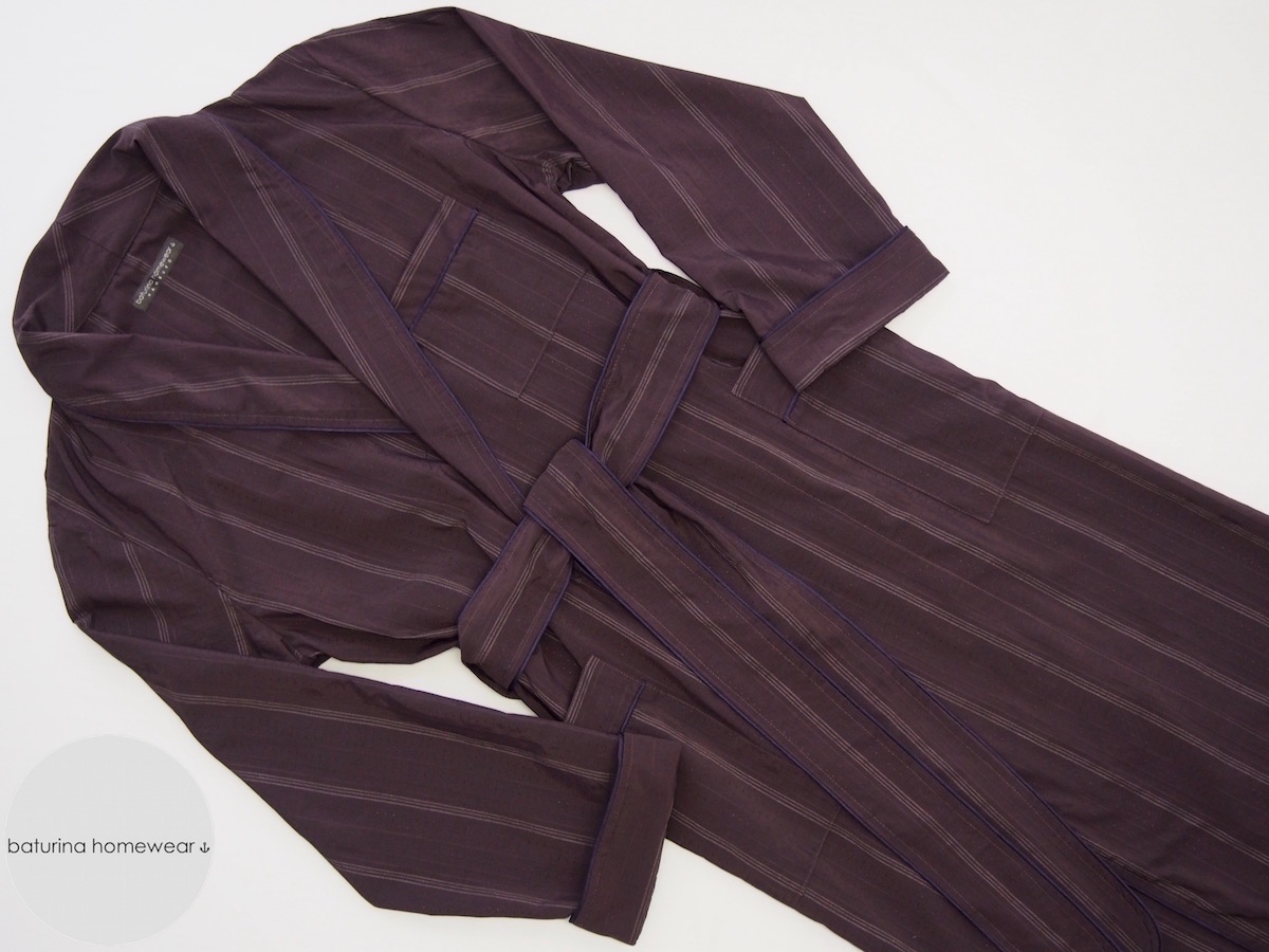 Lightweight Dressing Gown in Striped Burgundy Purple Silk for Men
