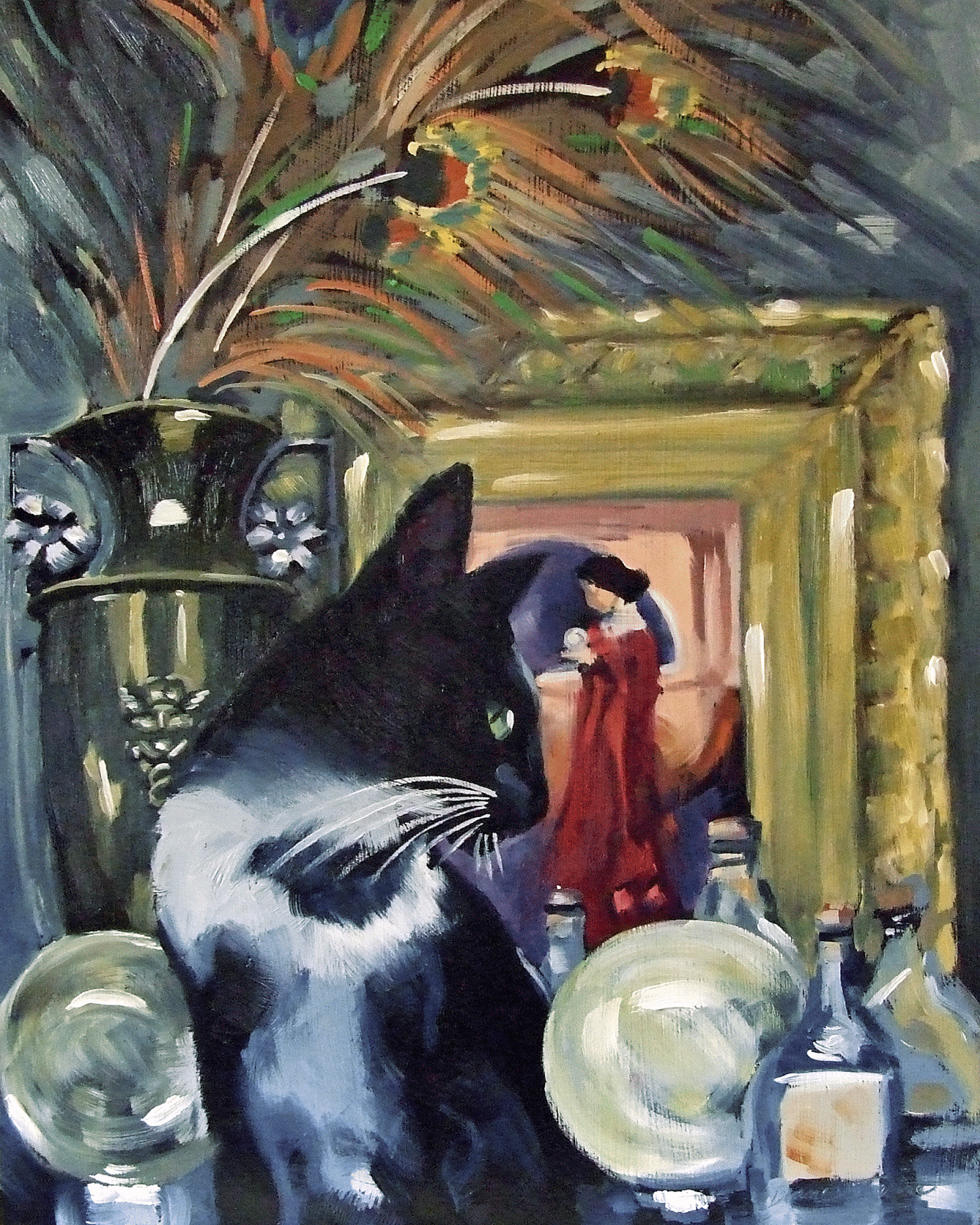 Paintings From the Parlor Tuxedo Cat Original Oil Painting by Diane