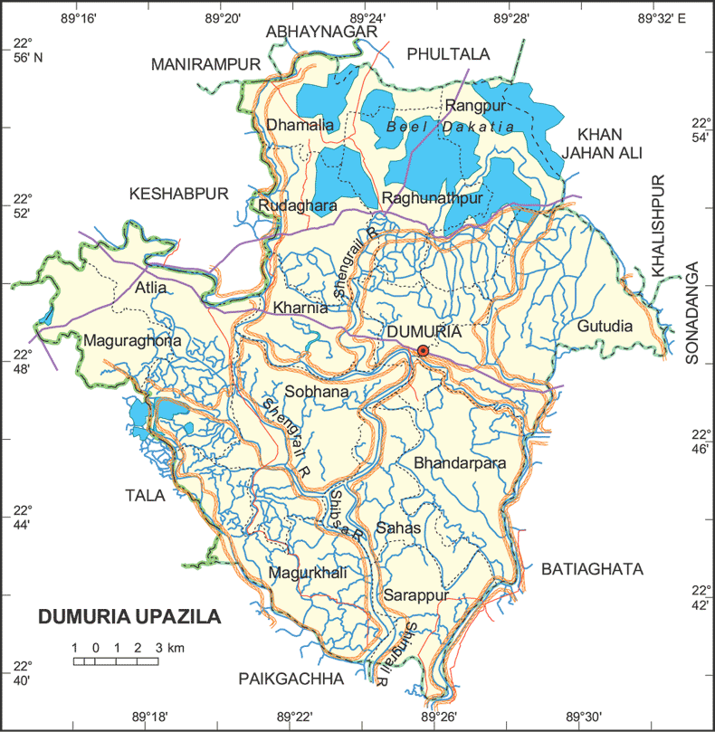 Dumuria Upazila Map Khulna District Bangladesh