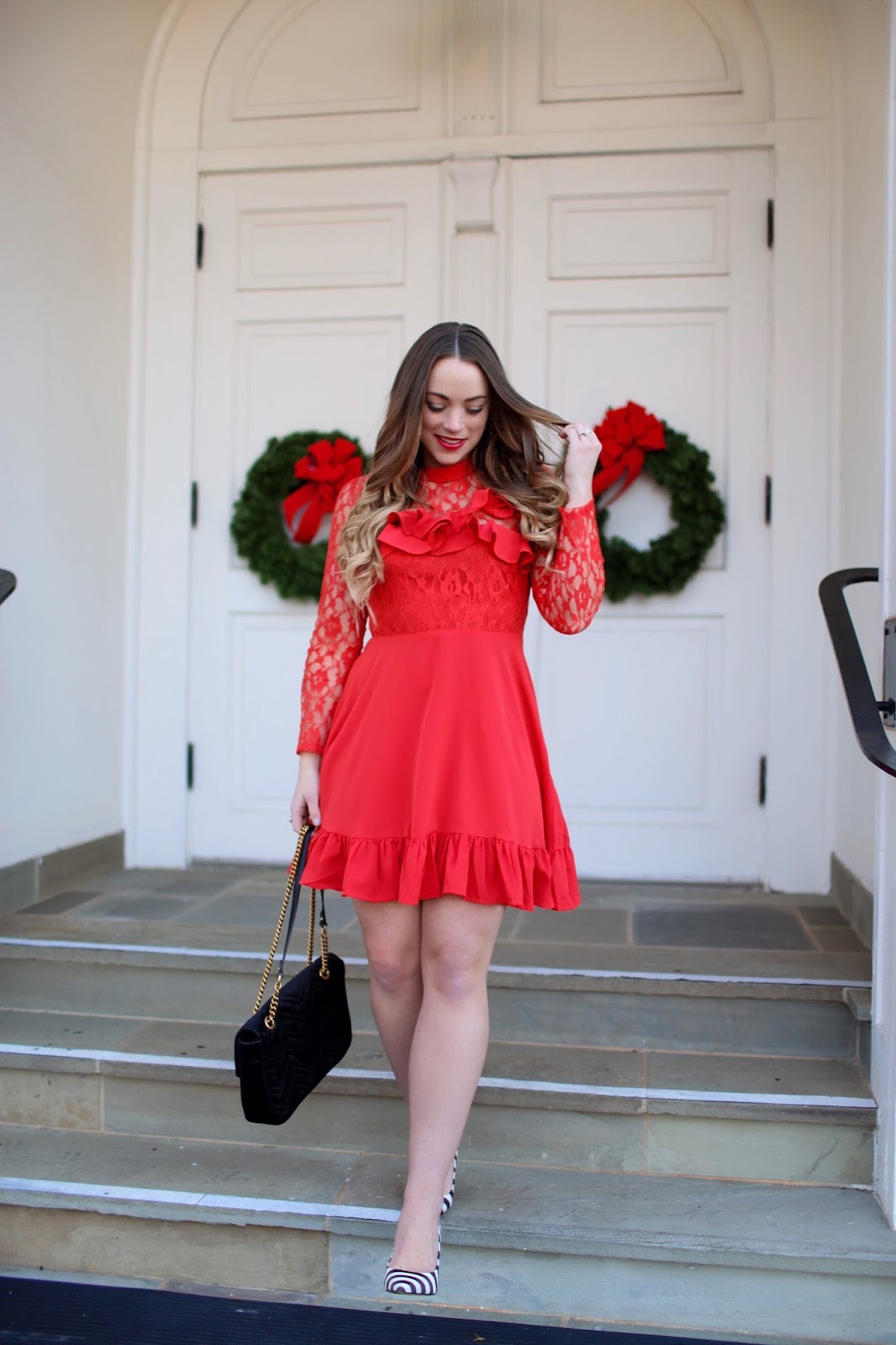 Ruffle & Lace Red Holiday Dress