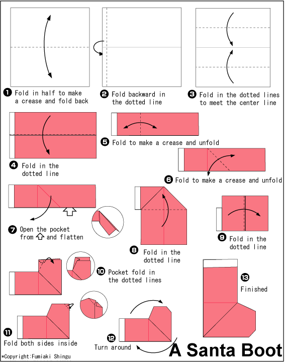  Santa Boot - Easy Origami instructions For Kids 