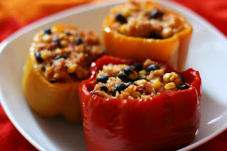 vegetarian stuffed bell peppers made in the crockpot slow cooker recipe