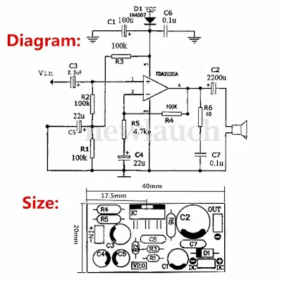 TDA2030 subwoofer power amp circuit diagram