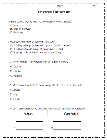 Jennifer's Teaching Tools: Non-Fiction/Fiction Text Features