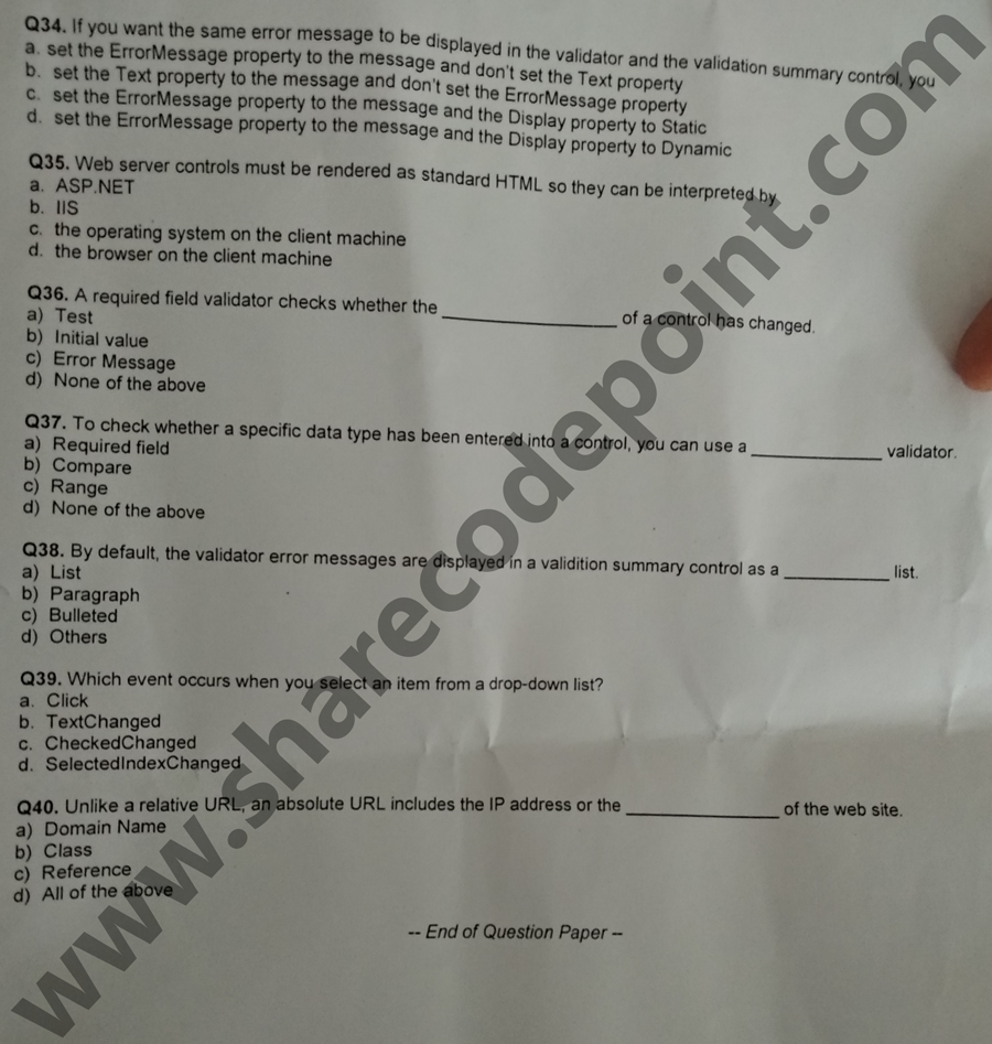 CAP592 ASP Dot Net Mid Term Exam Question Paper CAP 592 Lpu