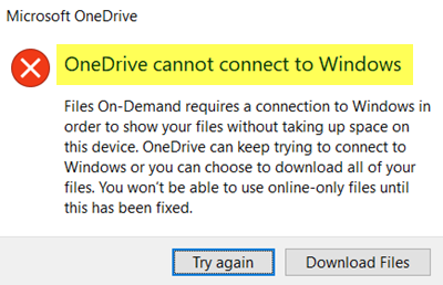 OneDrive cannot connect to Windows