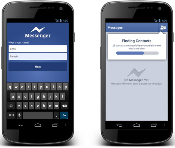 Second World Facebook Massanger Update, Sign Up Just With Name or