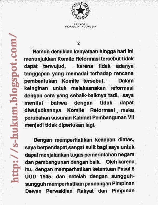 Naskah Pernyataan Presiden Soeharto Berhenti