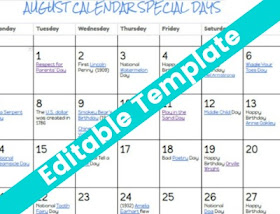 August Special and Fun Days Calendar 2018