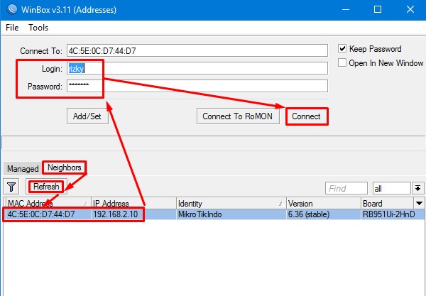 Use of the Neighbor Discovery Feature for remote Winbox Mikrotik