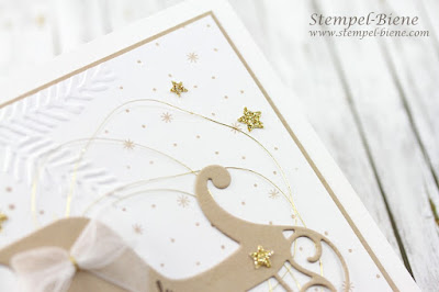 Weihnachtskarte; Stampinup Schlittenkarte; Prägeform Tannenzweig; Tannenzauber; Weihnachtskarte Vintage; einfache Weihnachtskarte, Stempel-Biene