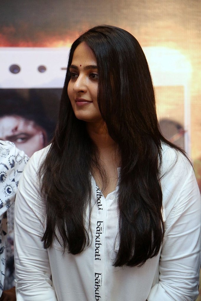 Actress Anushka Shetty Baahubali Press Meet Photos In White Dress