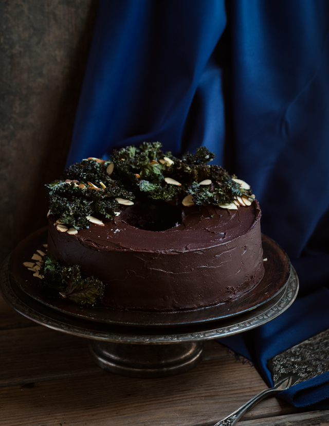 Desserts for Breakfast Chocolate beet cake with kale chips and almonds