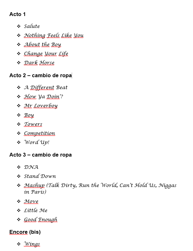 Spain Little Mix Setlist del Salute Tour
