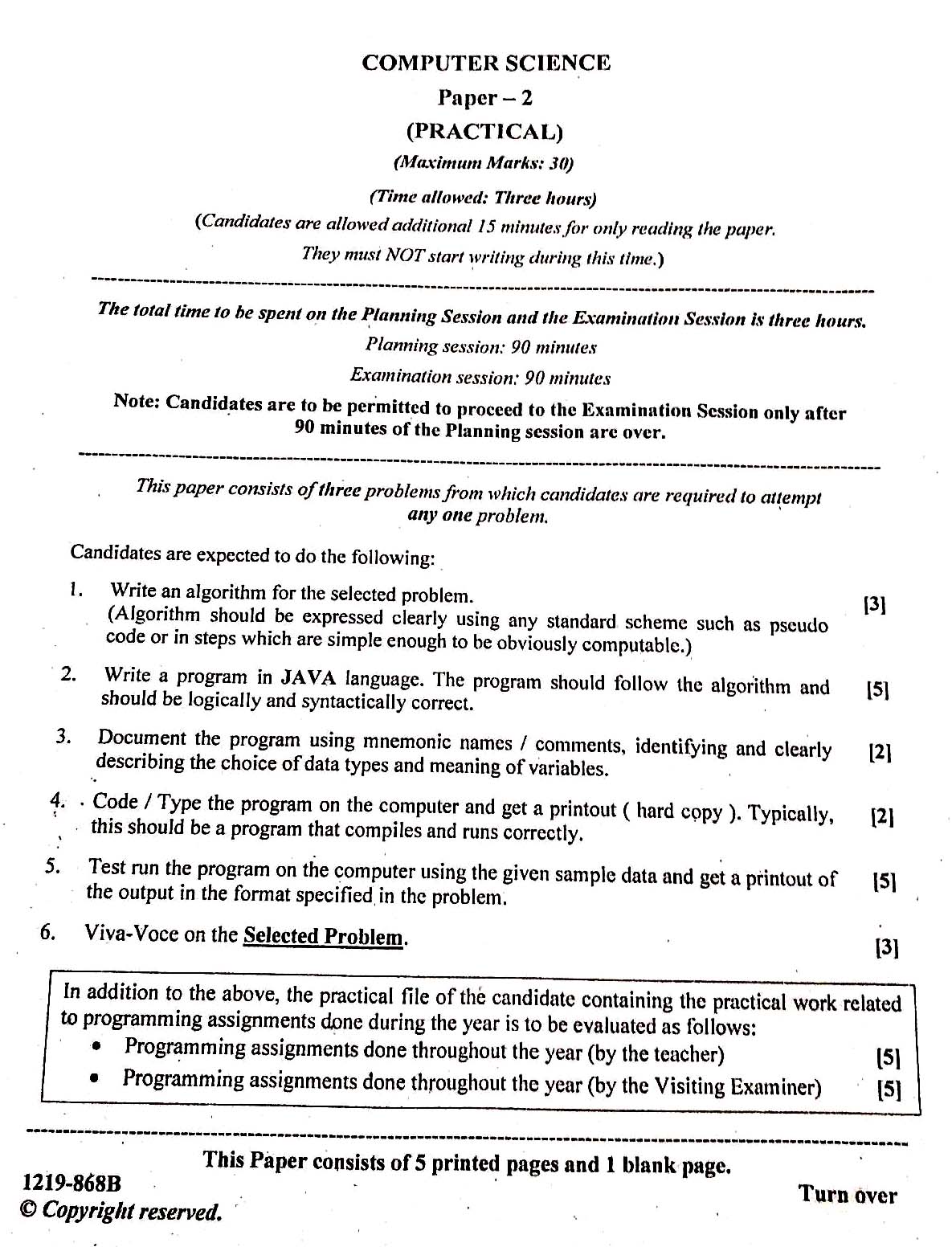 ISC 2019 Computer Science Practical Question Paper ISC 2019 Computer Science Practical Question Paper