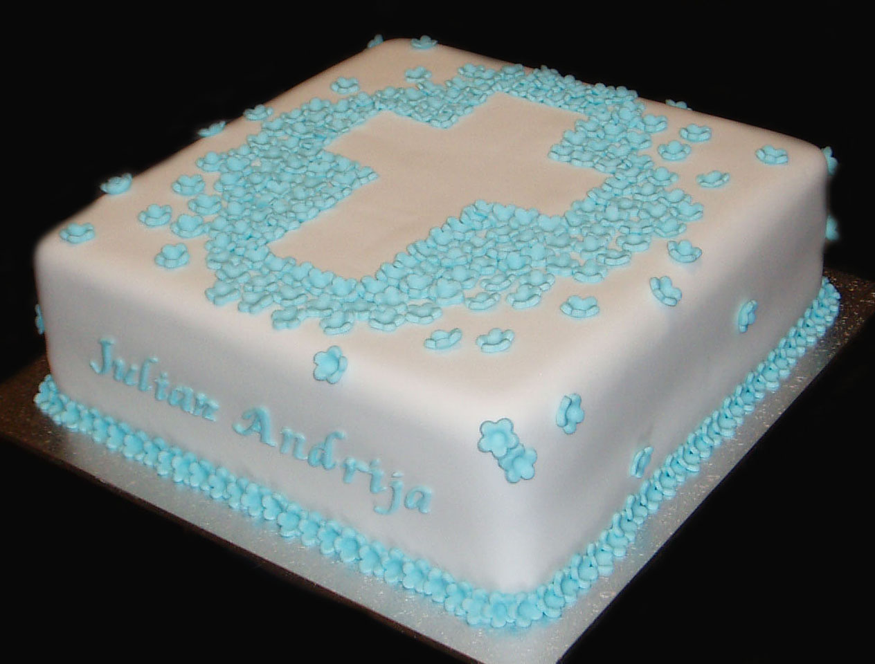 Nada's cakes Blue Flowers Christening Cake by Nada's Cakes Canberra