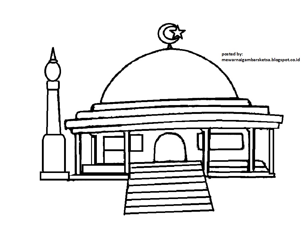 Mewarnai Gambar: Mewarnai Gambar Sketsa Masjid 3