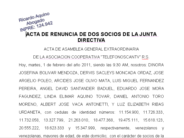 COOPERATIVAS: ACTA CONSTITUTIVA COOPERATIVA DE PESCA