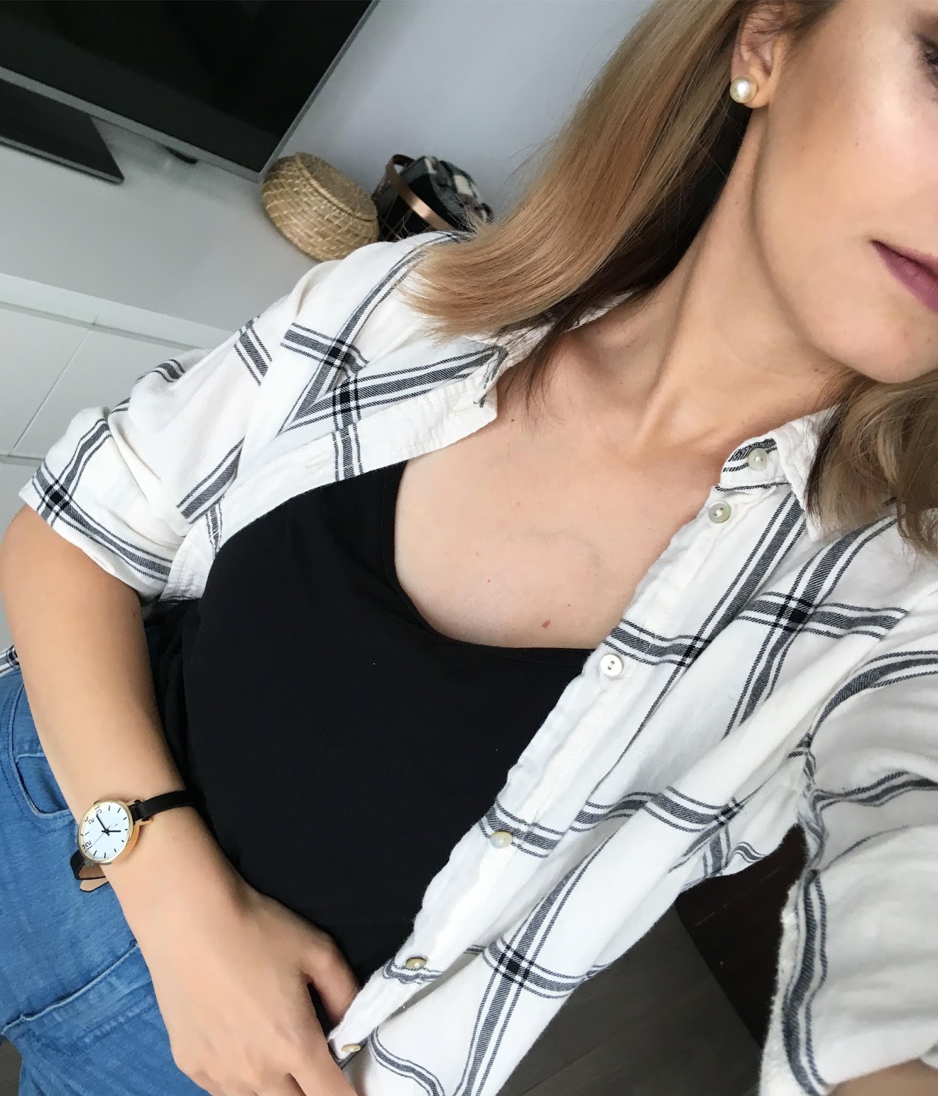 white checked shirt outfit for fall