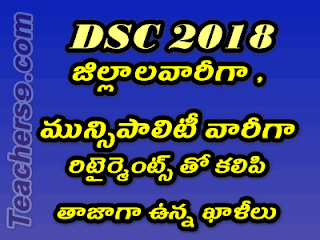 Municipal Administration Dept.- Municipal Schools - Recruitment of Teachers through DSC-2018, ULB WISE vacancy PARTICULARS FOR DSC- 2018 NOTIFICATION - VACANCIES FROM 01.06.2014 to 31.10.2018 - INCLUDING RETIREMENTS