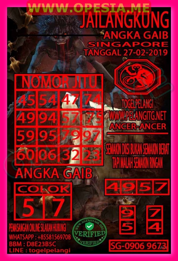 Kode Syair SGP Komplit Rabu 27 Februari 2019 GOsyair