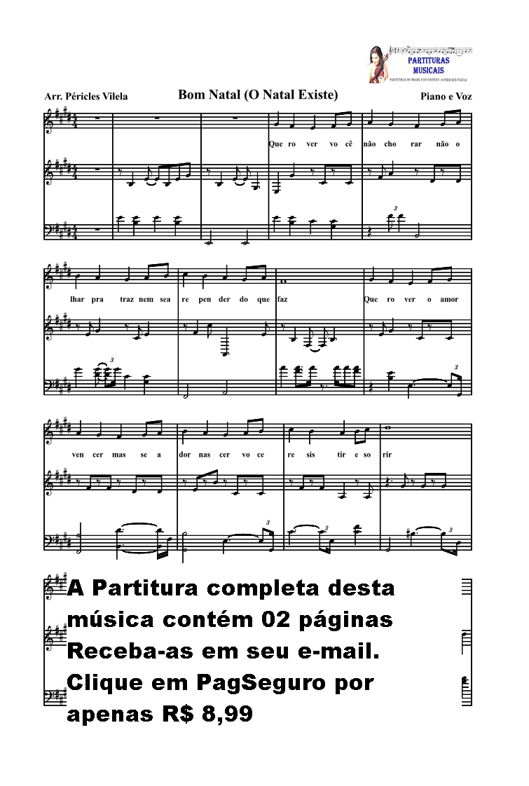 Partituras Musicais: O Natal existe (Bom Natal)- para Piano e Voz - n.º 13
