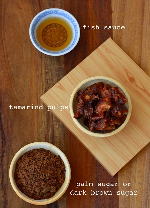 seasonings for pad thai tamarind spice, fish sauce and palm sugar