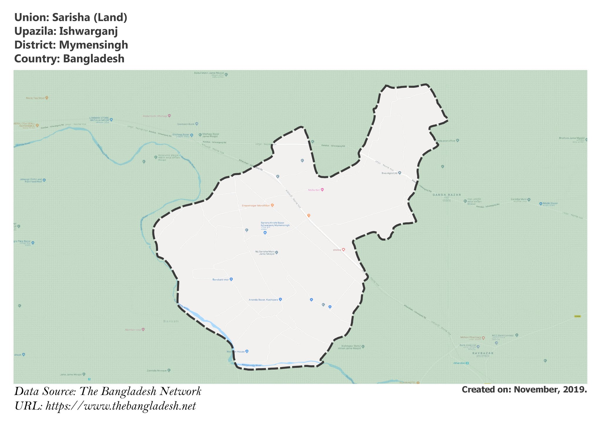 Map of Sarisha of Mymensingh, Bangladesh.