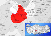 Aksaray ili ve ilçeleriyle birlikte çevre il ve ilçeleri de gösteren harita
