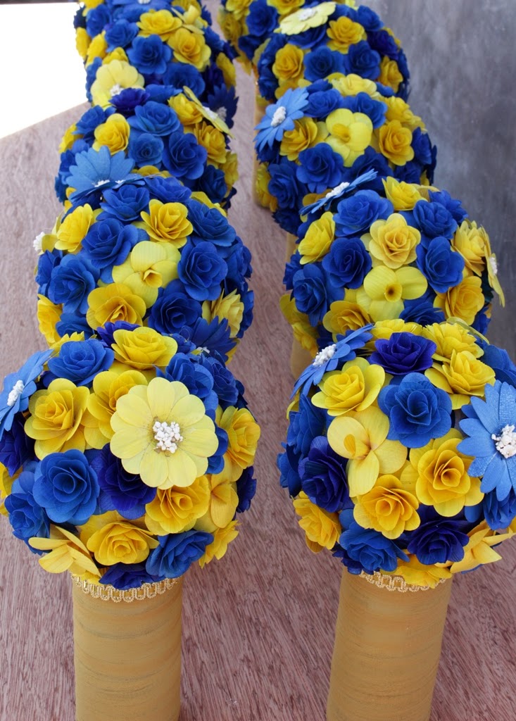 Royal Blue and Yellow Wedding Bouquets, Pomanders, Corsages and