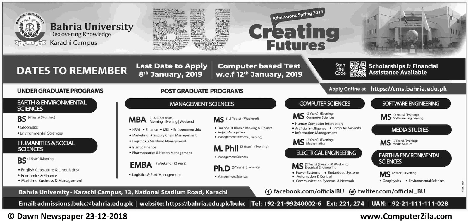 Admissions Open For Spring 2019 At BAHRIA Karachi Campus