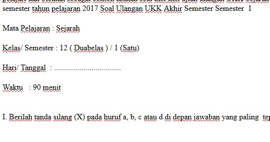 Soal UKK UAS Sejarah kelas 12 SMA/SMK Semester 1 Dokumen
