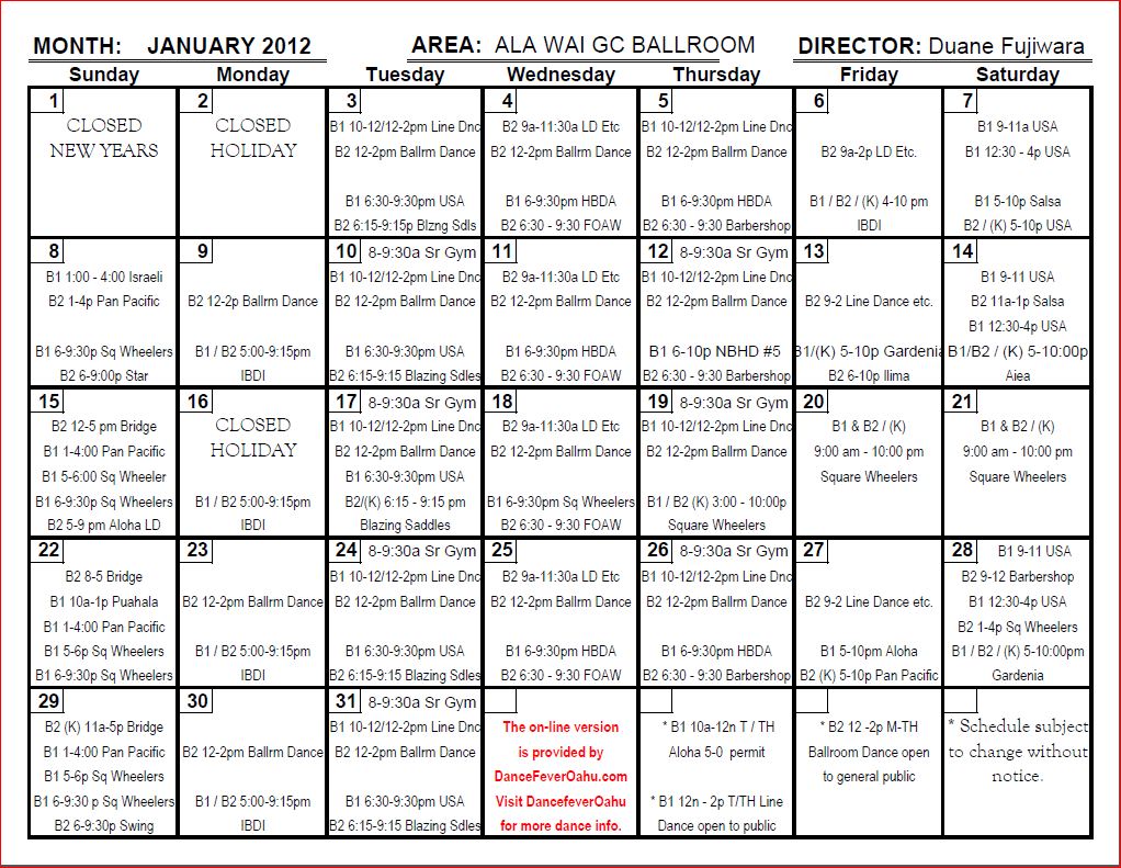 That's Dancing Palladium January 2012 Schedule