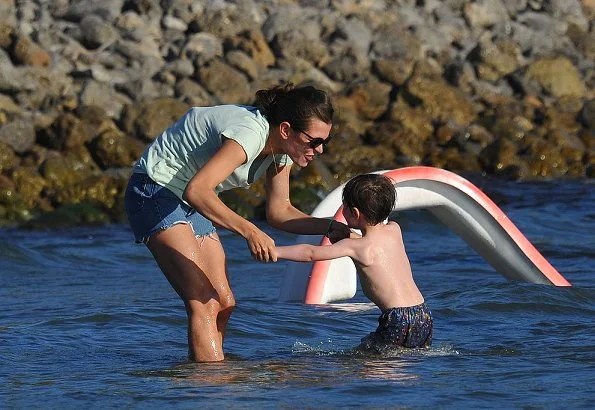 Charlotte Casiraghi and son, Raphaël Casiraghi Elmaleh on the beach in Tuscany holiday