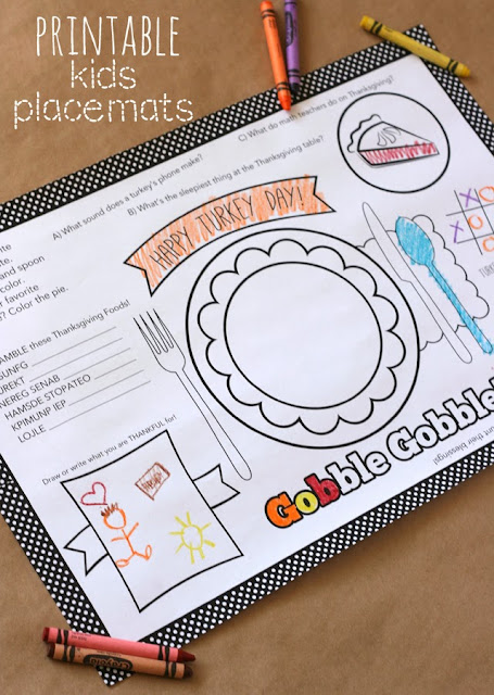 Kids Thanksgiving placemats