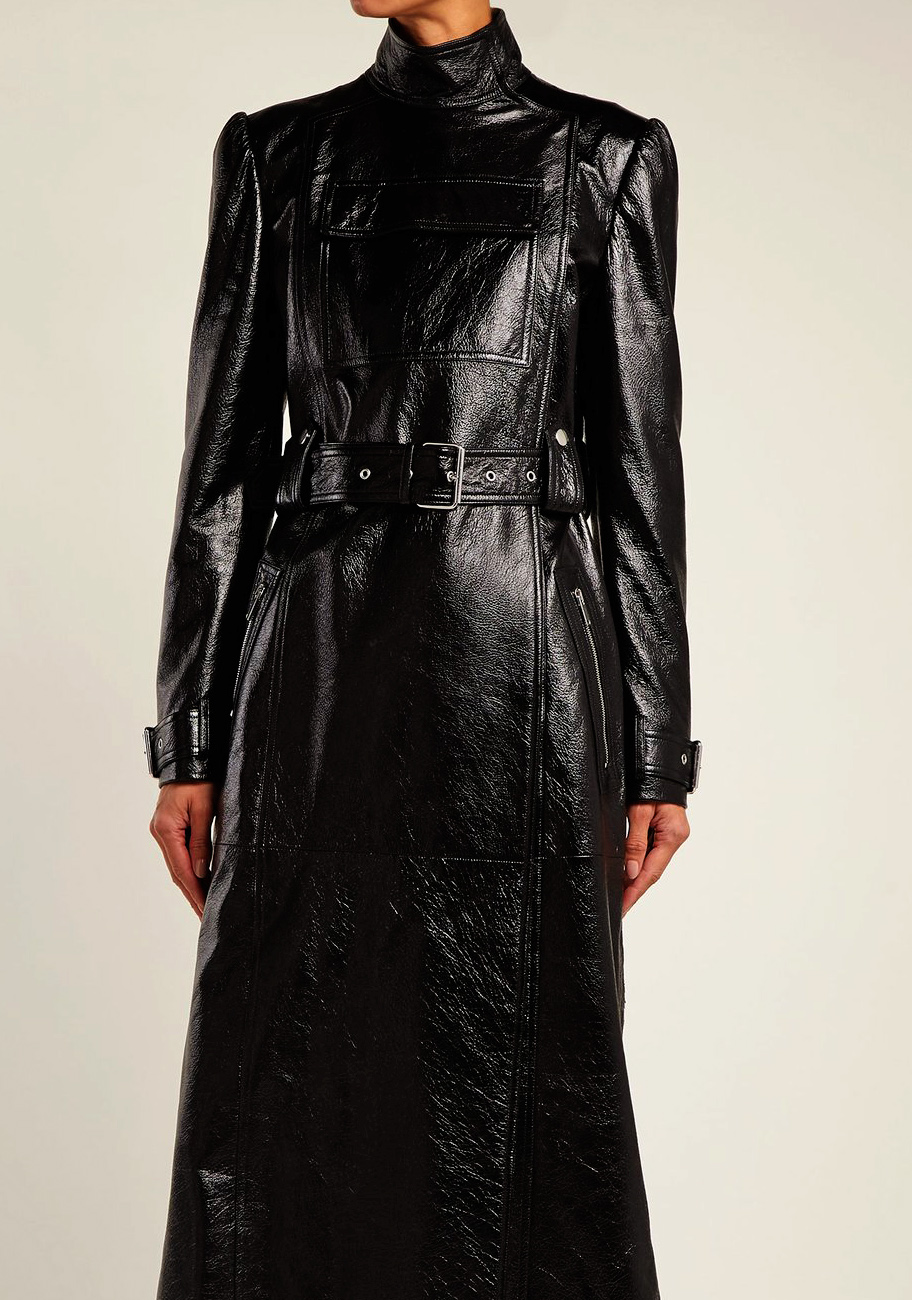 MUST HAVE: Valentino's black leather coat features an archive-sourced ...