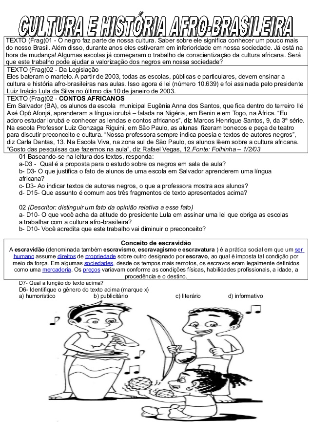 Dicas de Atividades Escolares: Cultura e História Afro-Brasileira