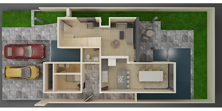 Plano de casa con recibidor a doble altura ~ Planos y Plantas  Arquitectónicas de Casas y Departamentos